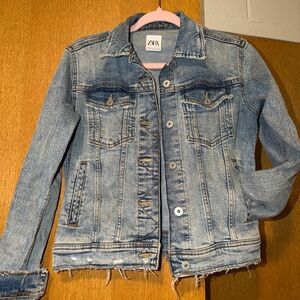 Zara Light Blue Distressed Denim Jacket